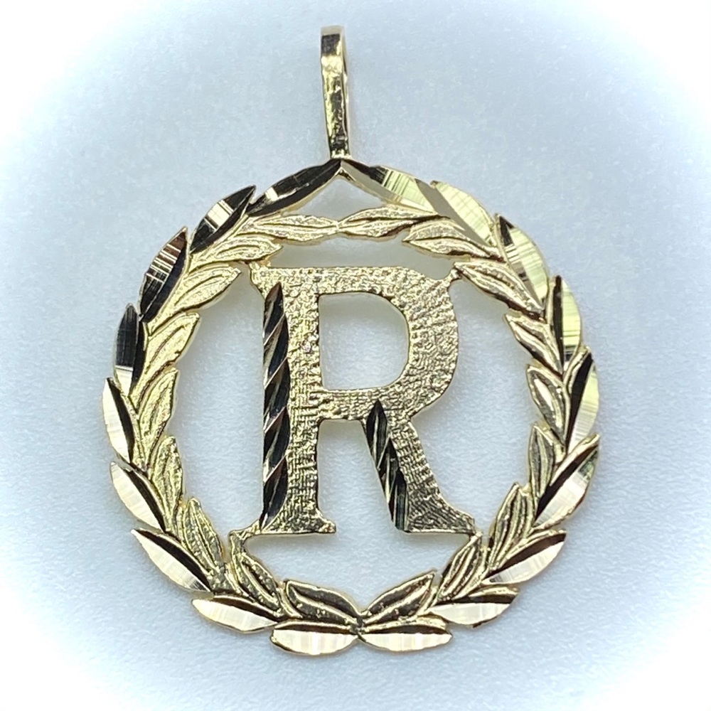 14K Solid Gold Gold Initial R Pendant